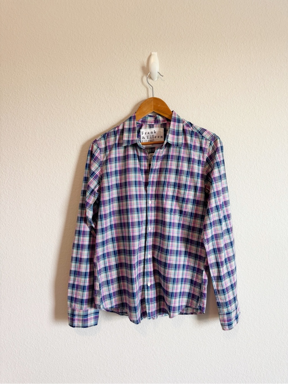 Frank & Eileen Barry Multi Color Rainbow Plaid Lightweight Cotton Top Size M